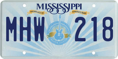 MS license plate MHW218