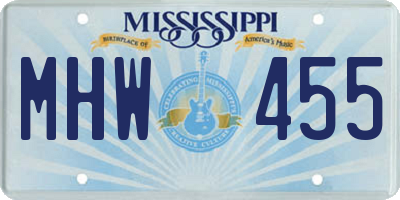 MS license plate MHW455