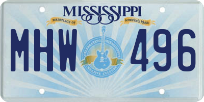MS license plate MHW496