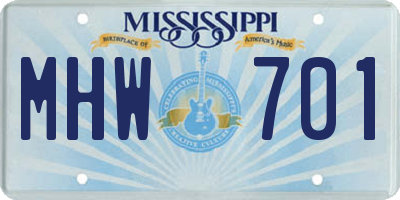 MS license plate MHW701