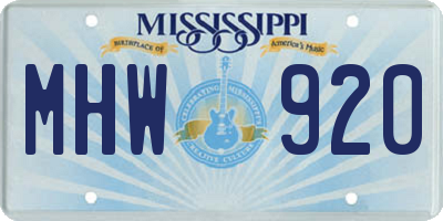 MS license plate MHW920