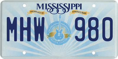MS license plate MHW980