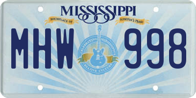 MS license plate MHW998
