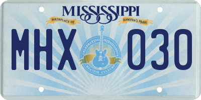 MS license plate MHX030