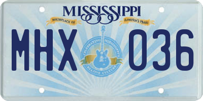 MS license plate MHX036