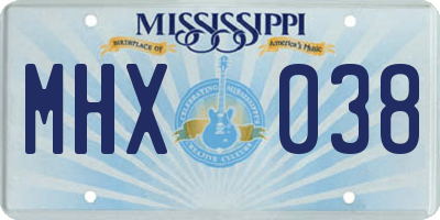 MS license plate MHX038