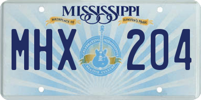 MS license plate MHX204