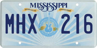 MS license plate MHX216
