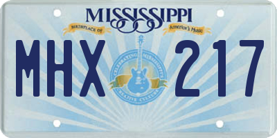 MS license plate MHX217