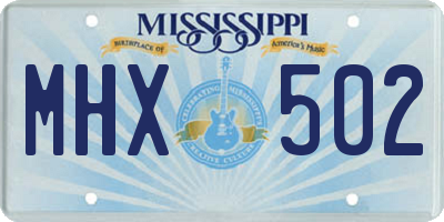 MS license plate MHX502