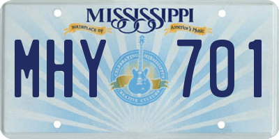 MS license plate MHY701