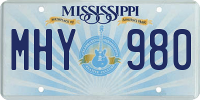 MS license plate MHY980