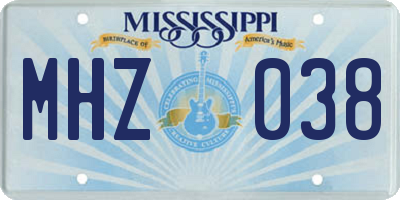 MS license plate MHZ038