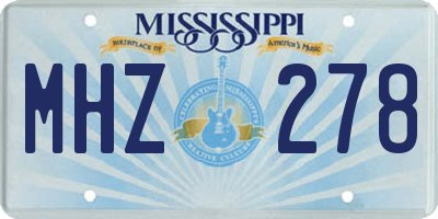 MS license plate MHZ278