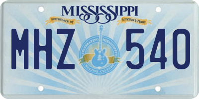 MS license plate MHZ540