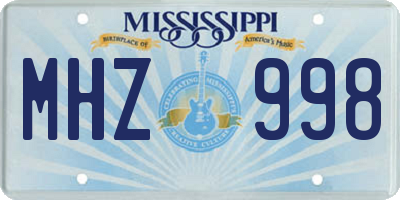 MS license plate MHZ998