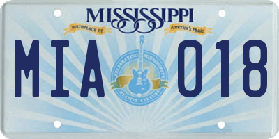 MS license plate MIA018