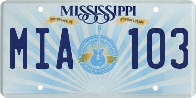 MS license plate MIA103