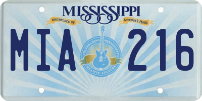 MS license plate MIA216