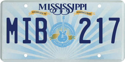 MS license plate MIB217