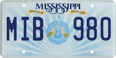 MS license plate MIB980