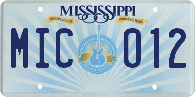 MS license plate MIC012