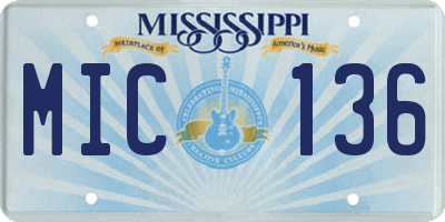 MS license plate MIC136