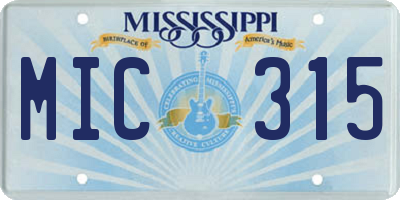 MS license plate MIC315