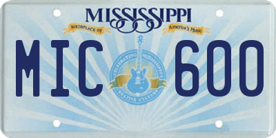 MS license plate MIC600