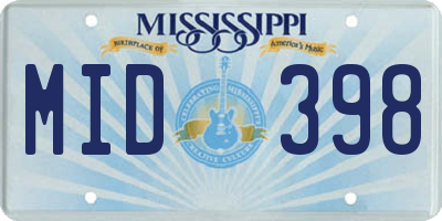 MS license plate MID398