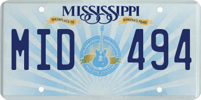 MS license plate MID494