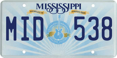 MS license plate MID538
