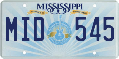 MS license plate MID545