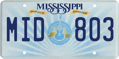 MS license plate MID803