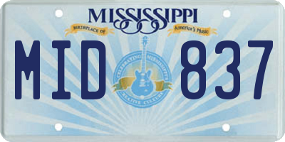MS license plate MID837