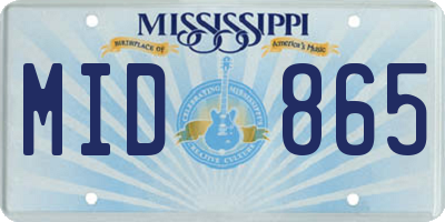 MS license plate MID865