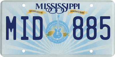 MS license plate MID885