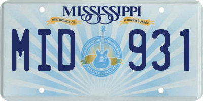 MS license plate MID931