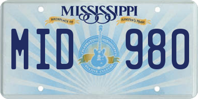 MS license plate MID980