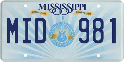 MS license plate MID981