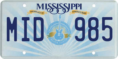MS license plate MID985