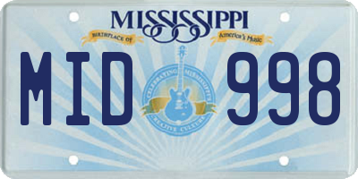 MS license plate MID998