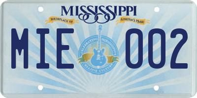 MS license plate MIE002