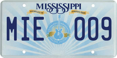 MS license plate MIE009