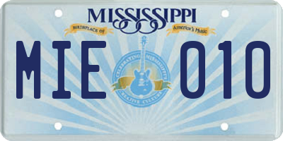 MS license plate MIE010