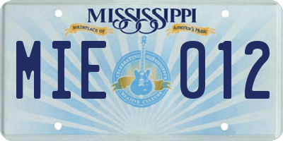 MS license plate MIE012