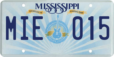 MS license plate MIE015