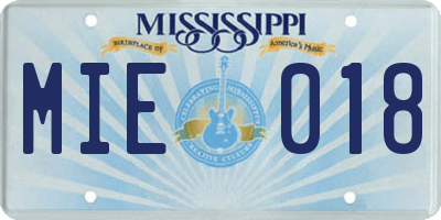MS license plate MIE018