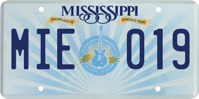 MS license plate MIE019