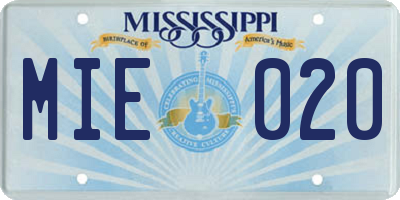 MS license plate MIE020